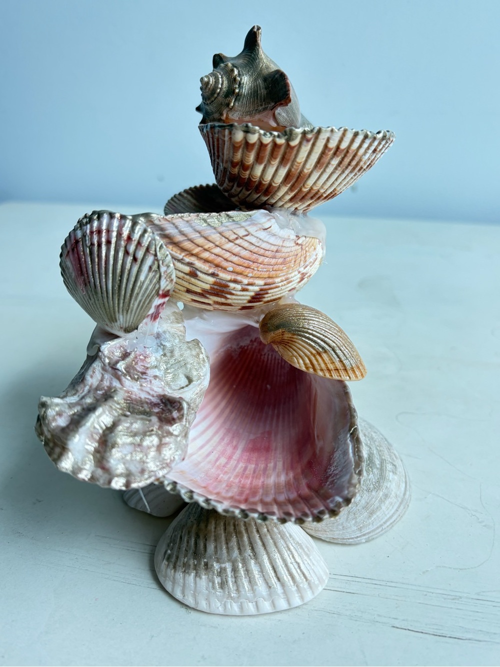 Handmade Pink & Gold Seashell Jewelry Holder Tower | The Saltwater Siren - Picture 5 of 7